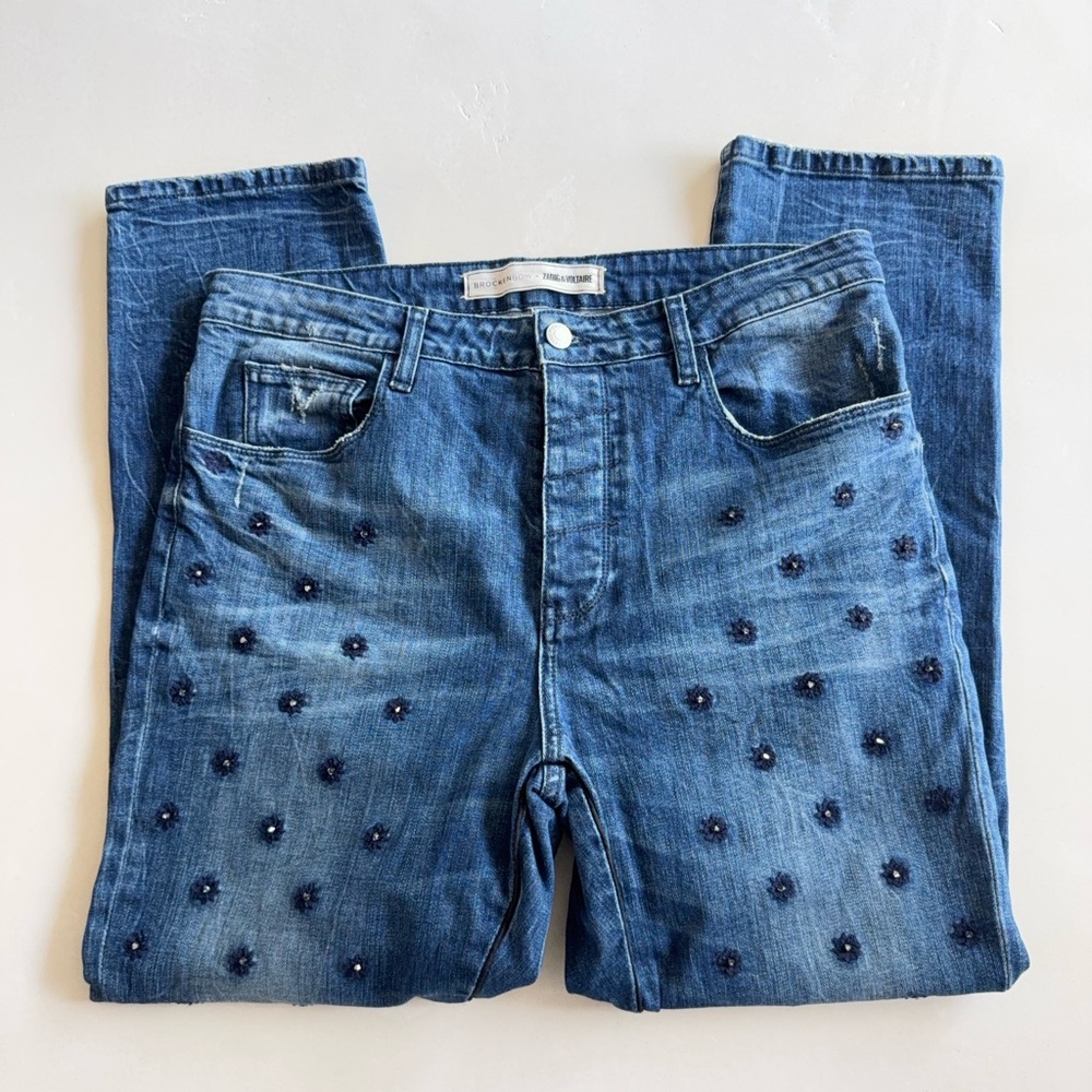 Zadig & Voltaire Starseed Embroidered Crystal Straight Ankle Jean 28 - Picture 2 of 7